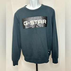 G Star Raw Pullover Sweater Sz L Green Spell Out‎ Logo Streetwear